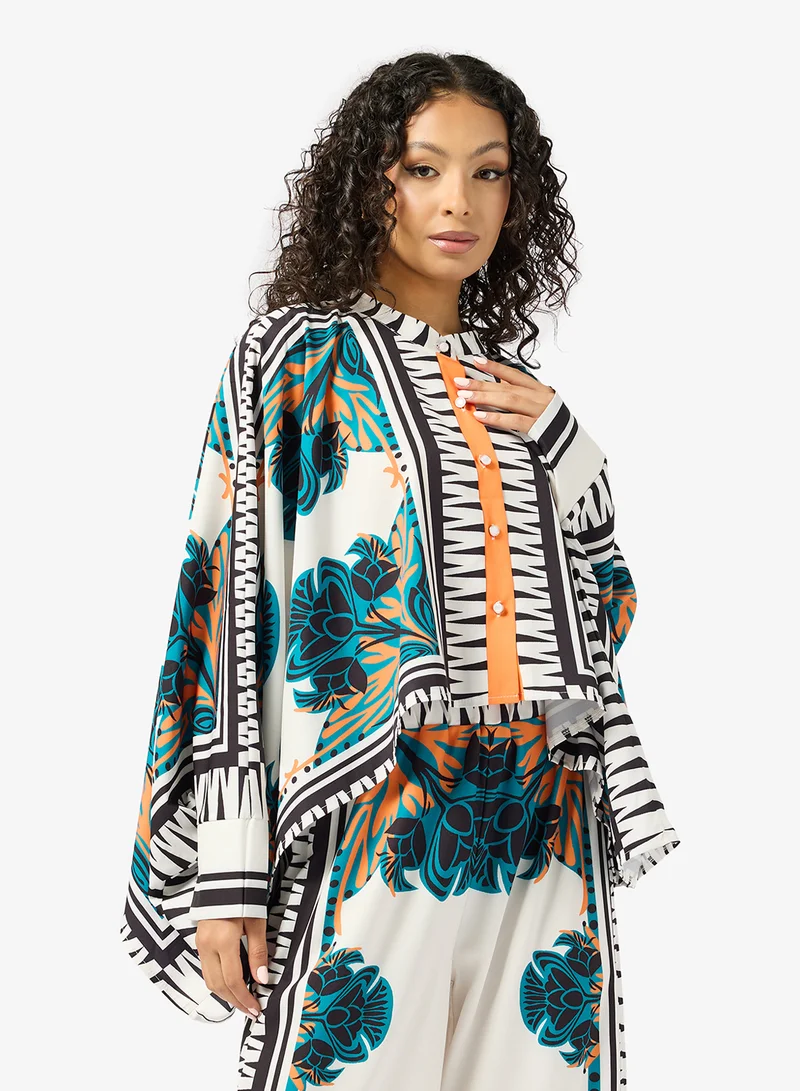 Ginger  Oversize Baroque Print Shirt & Pant Coord Set for Women | Best Price UAE